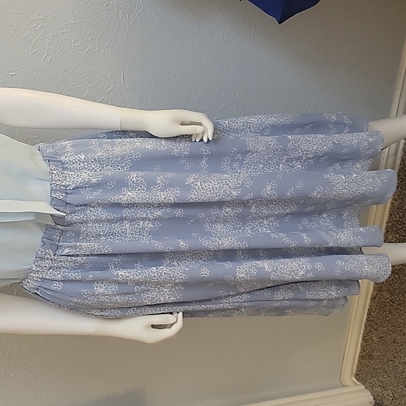 VTG Handmade 1990s Baby Blue Floral Fairycore Swing Midi Skirt - Picture 2 of 10